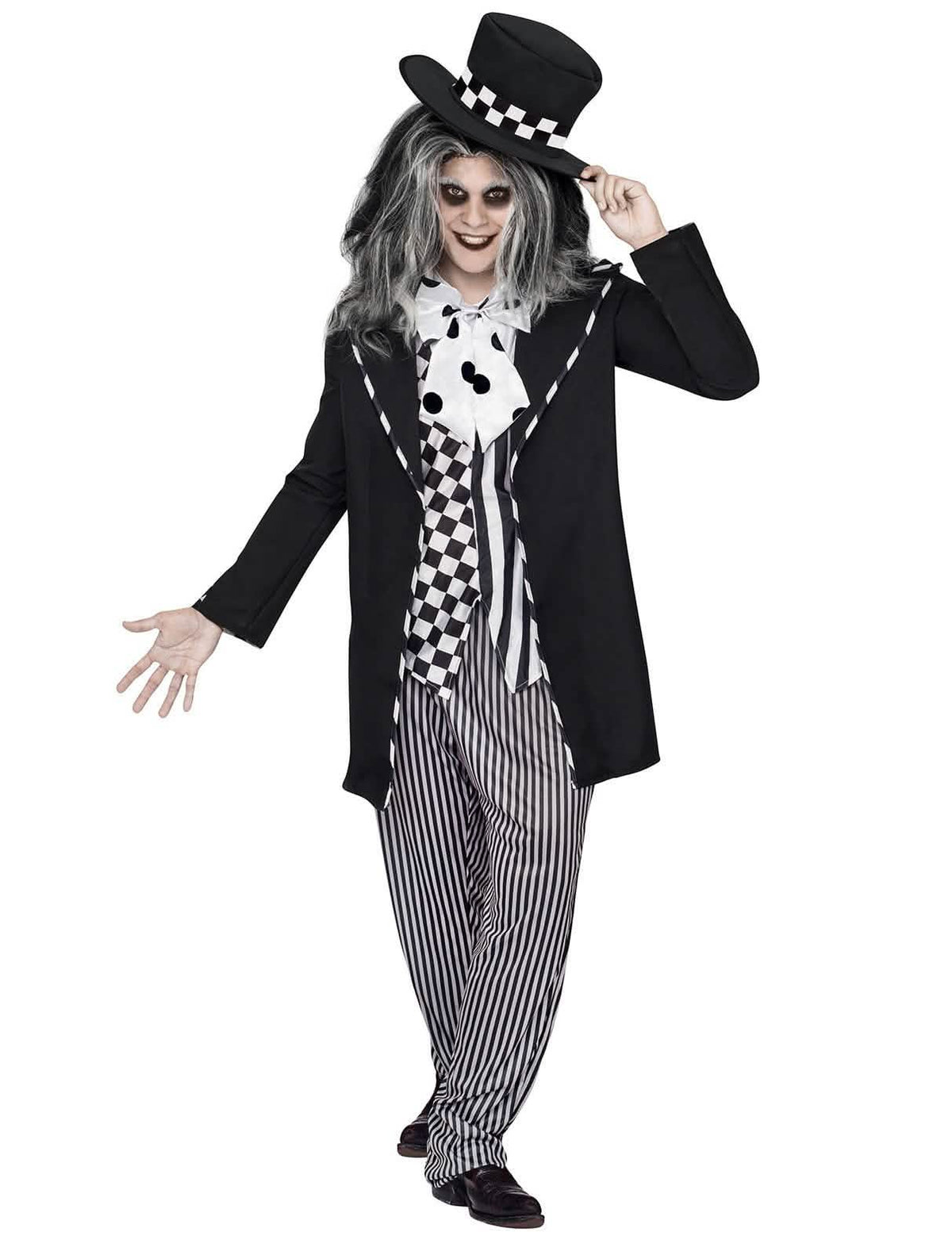 Disfraz de sombrerero loco de cuento de hadas halloween para hombre blanco y negro