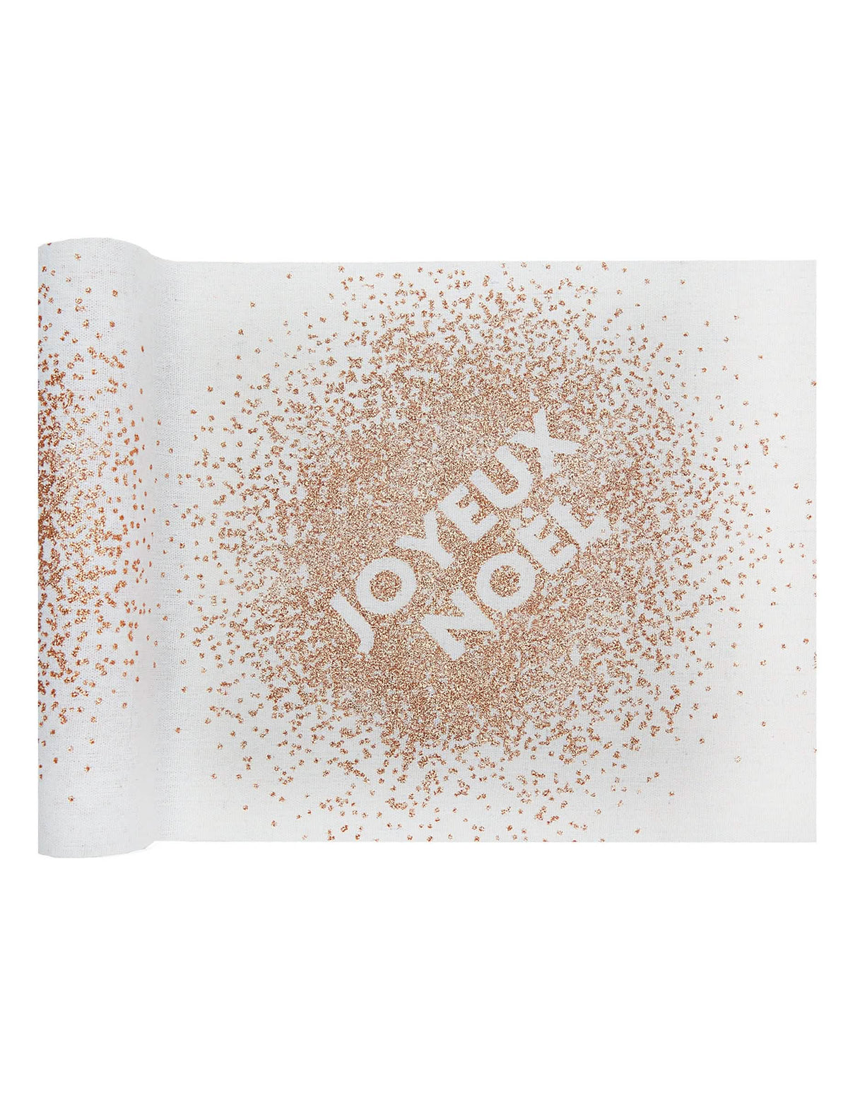 Chemin de table Joyeux Noël en coton blanc et paillettes rose gold