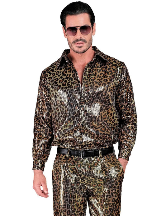 Camisa de leopardo con lentejuelas para hombre