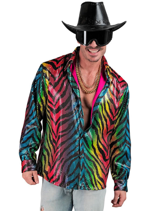 Camisa de tigre arco iris para hombre