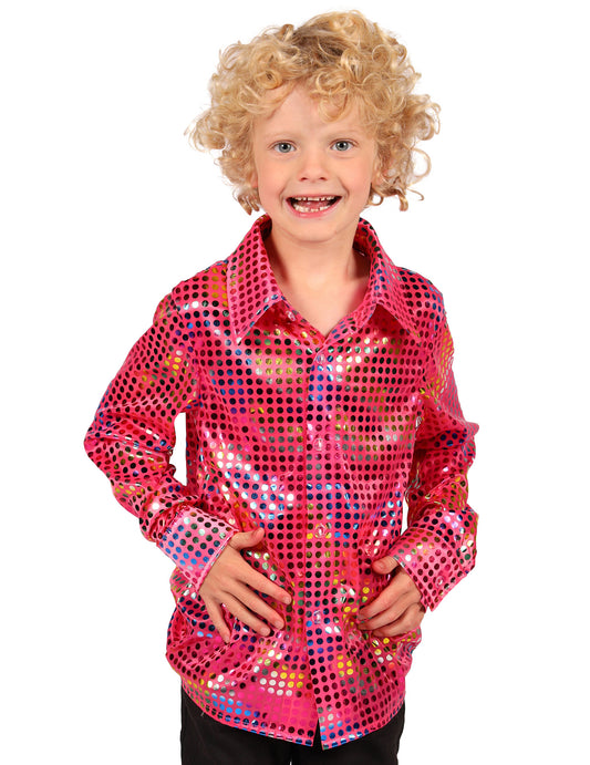 Camisa disco de lentejuelas rosa para niño