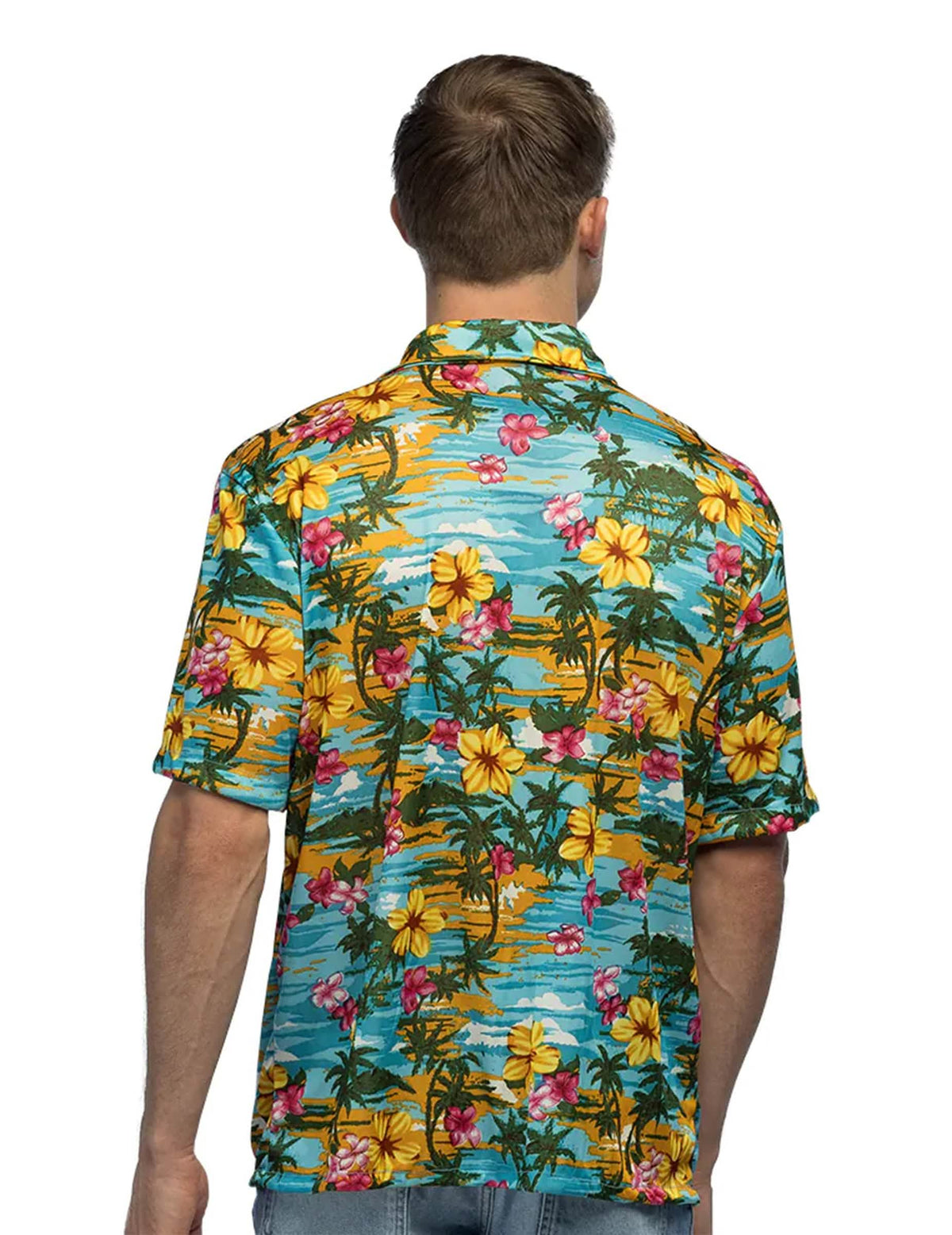 Vista de espalda de la camisa hawái paradise para adulto