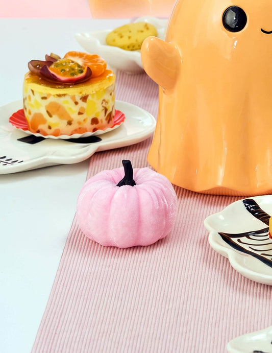 Calabaza efecto terciopelo rosa pastel 7 cm