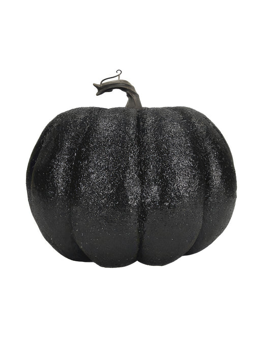 Calabaza en resina con purpurina negra y dorada de 12 cm