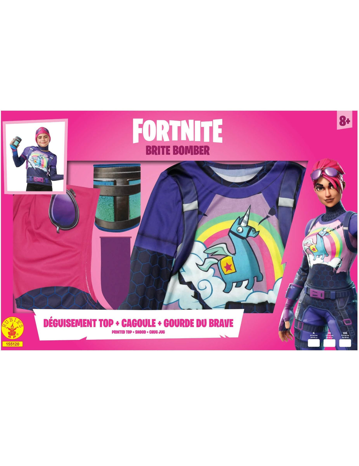 Vista de la caja del disfraz Brite Bomber Fortnite para adolescente