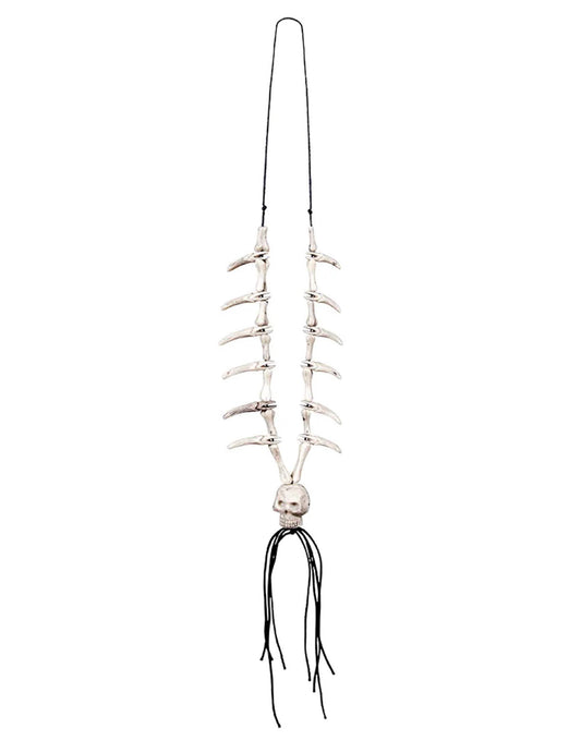 Collier tête de mort pirate pour adulte beige avec dents et cordon noir