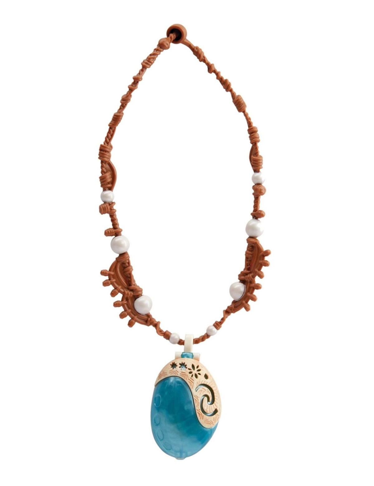 Collar Vaiana para niño azul y marrón con medallón y perlas blancas
