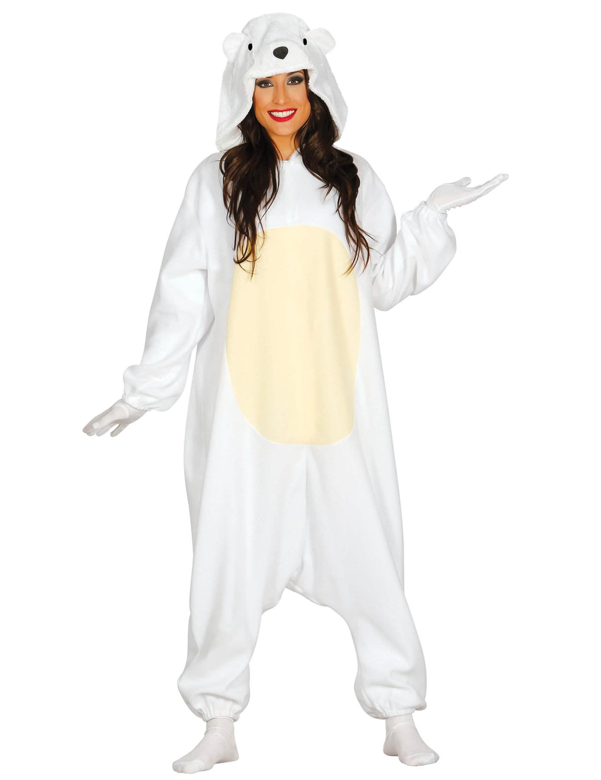 Disfraz de osos polar para mujer blanco con barriga amarillo