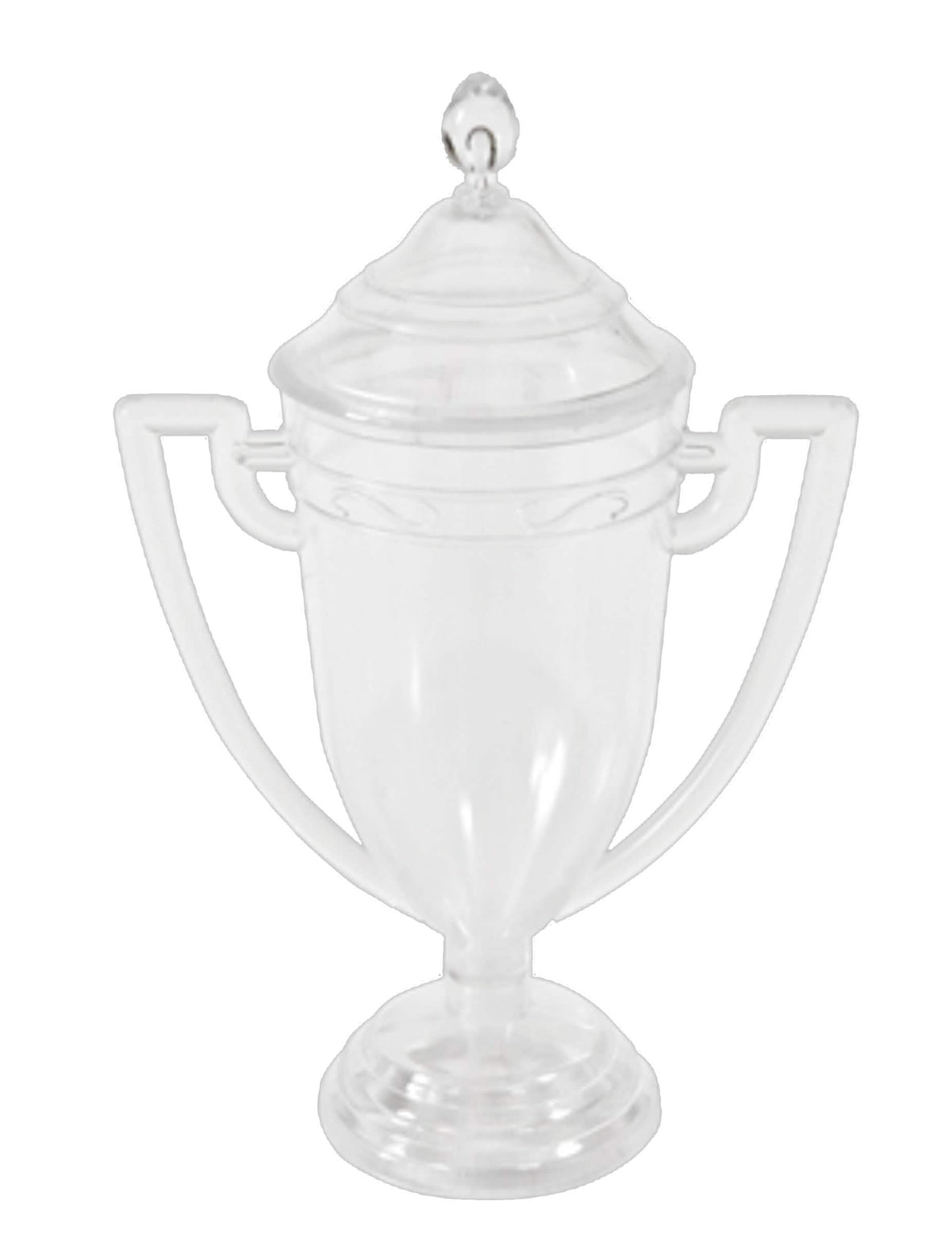 Contenedor con forma de copa de ganador en plástico transparente
