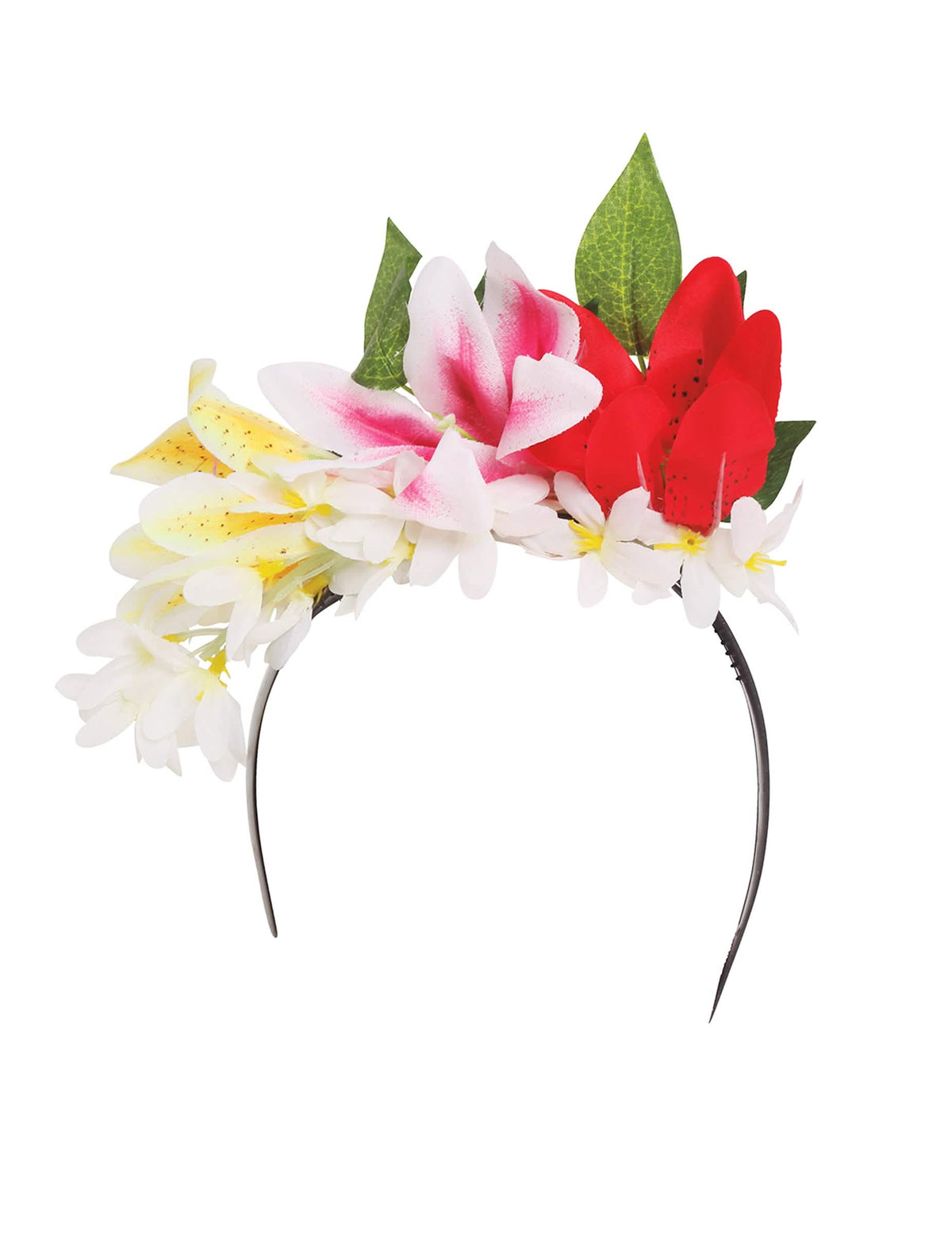 Vista frontal de la corona de flores aloha