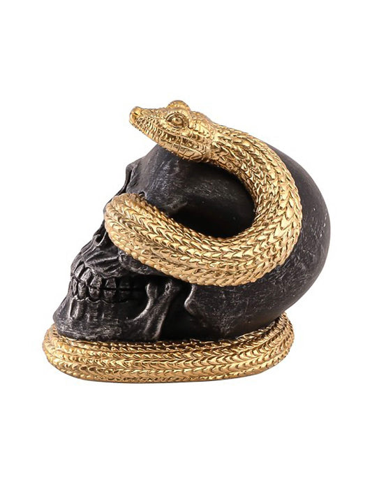Cráneo decorativo de resina con serpiente dorada 14,5 x 14 x 13,5 cm