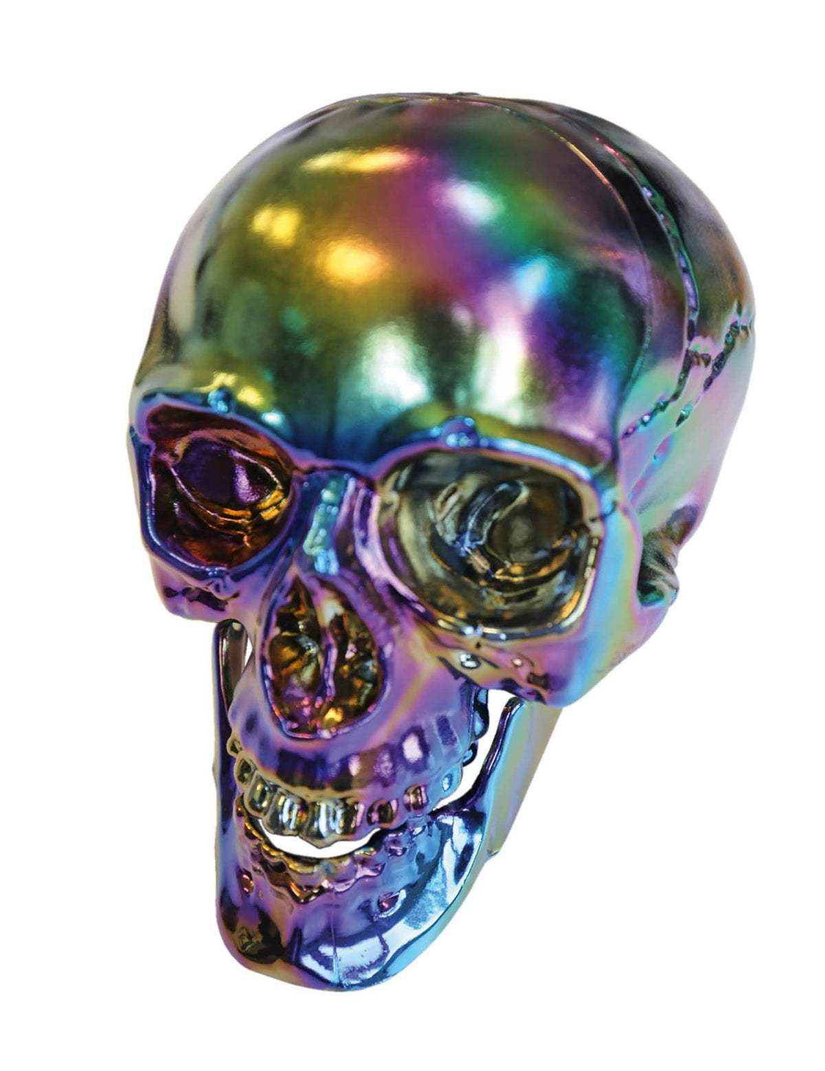 Calavera de halloween para decoración con reflejos metálicos irisados