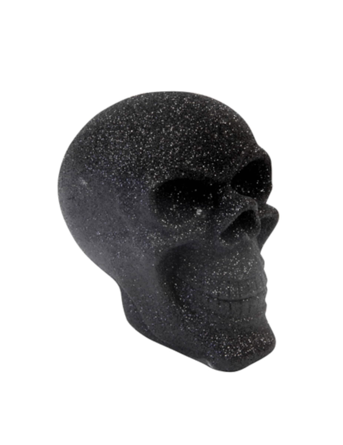 Cráneo de halloween para decoración negro con purpurina en resina
