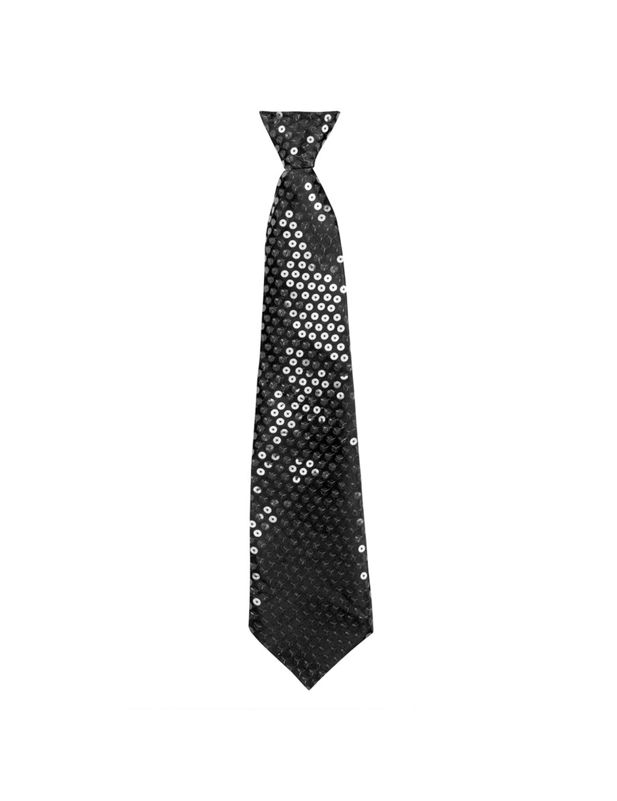 Vista frontal de la corbata de lentejuelas transparentes para adulto negra