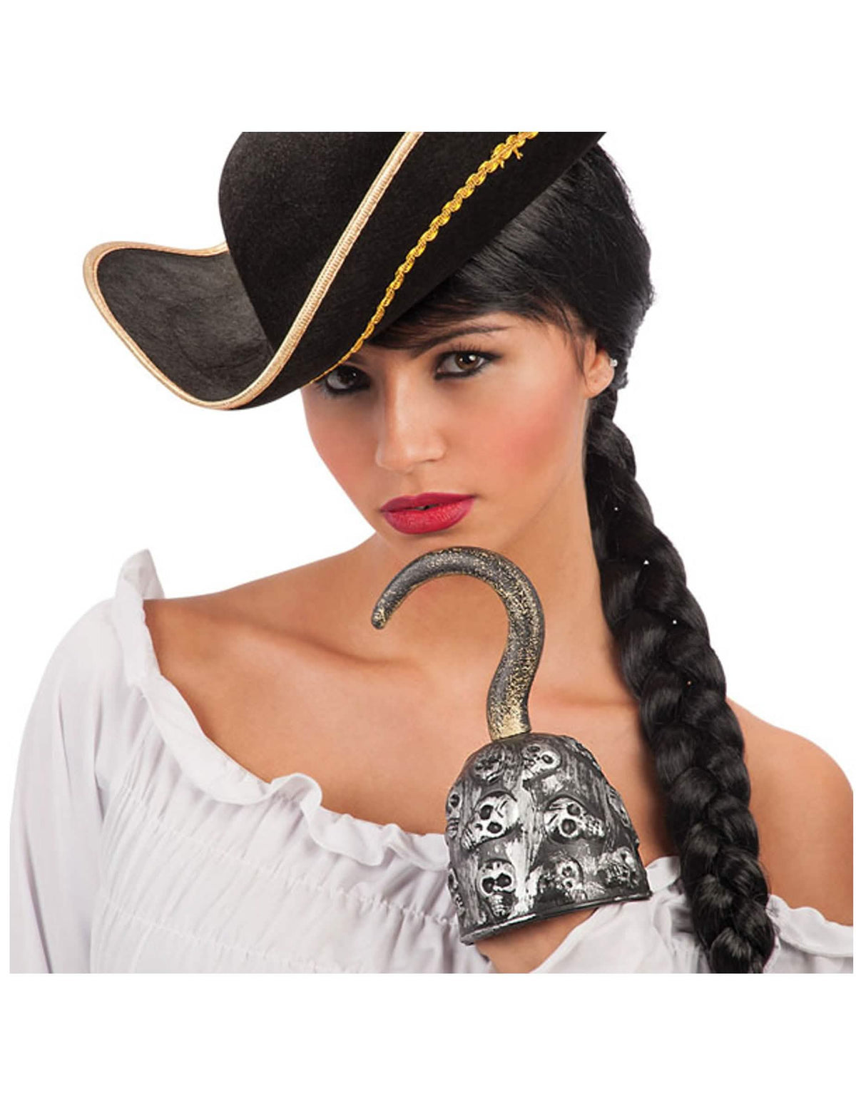 Puesta en escena del gancho de pirata calavera para adulto