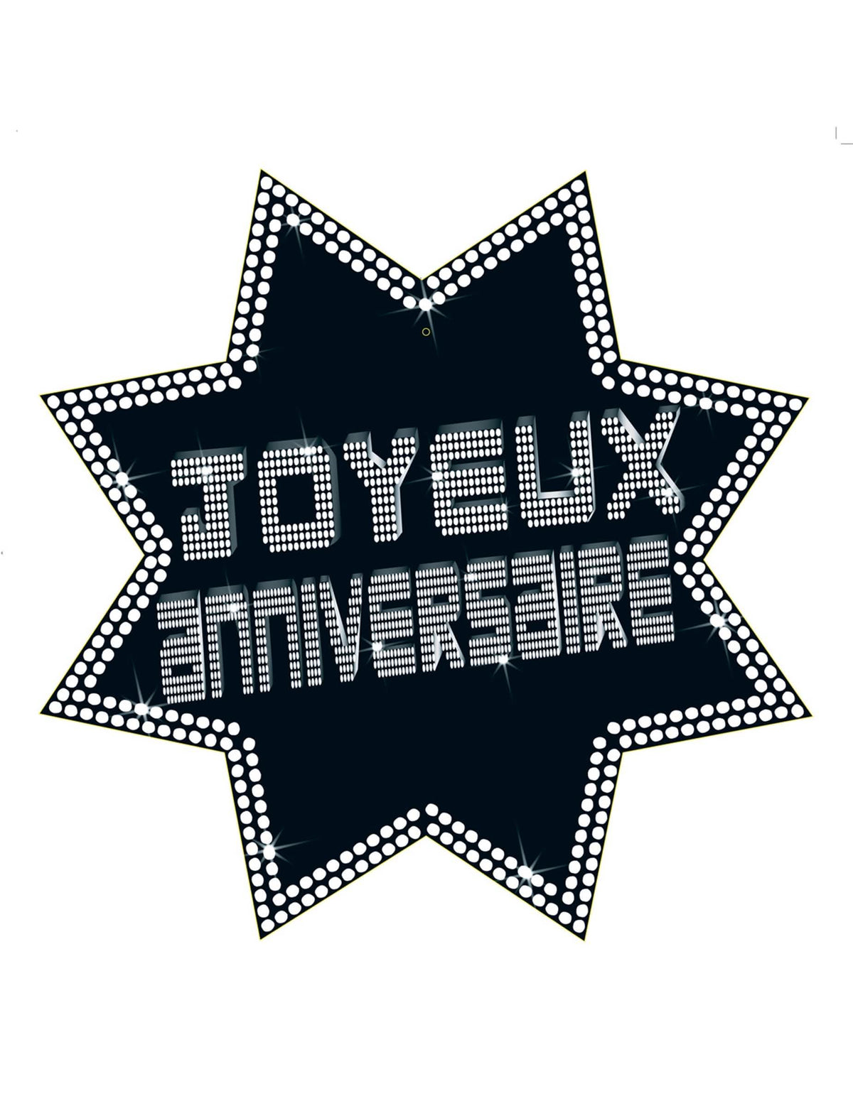 Recorte estrella feliz cumpleaños VIP para fiesta blanco y negro con efecto strass