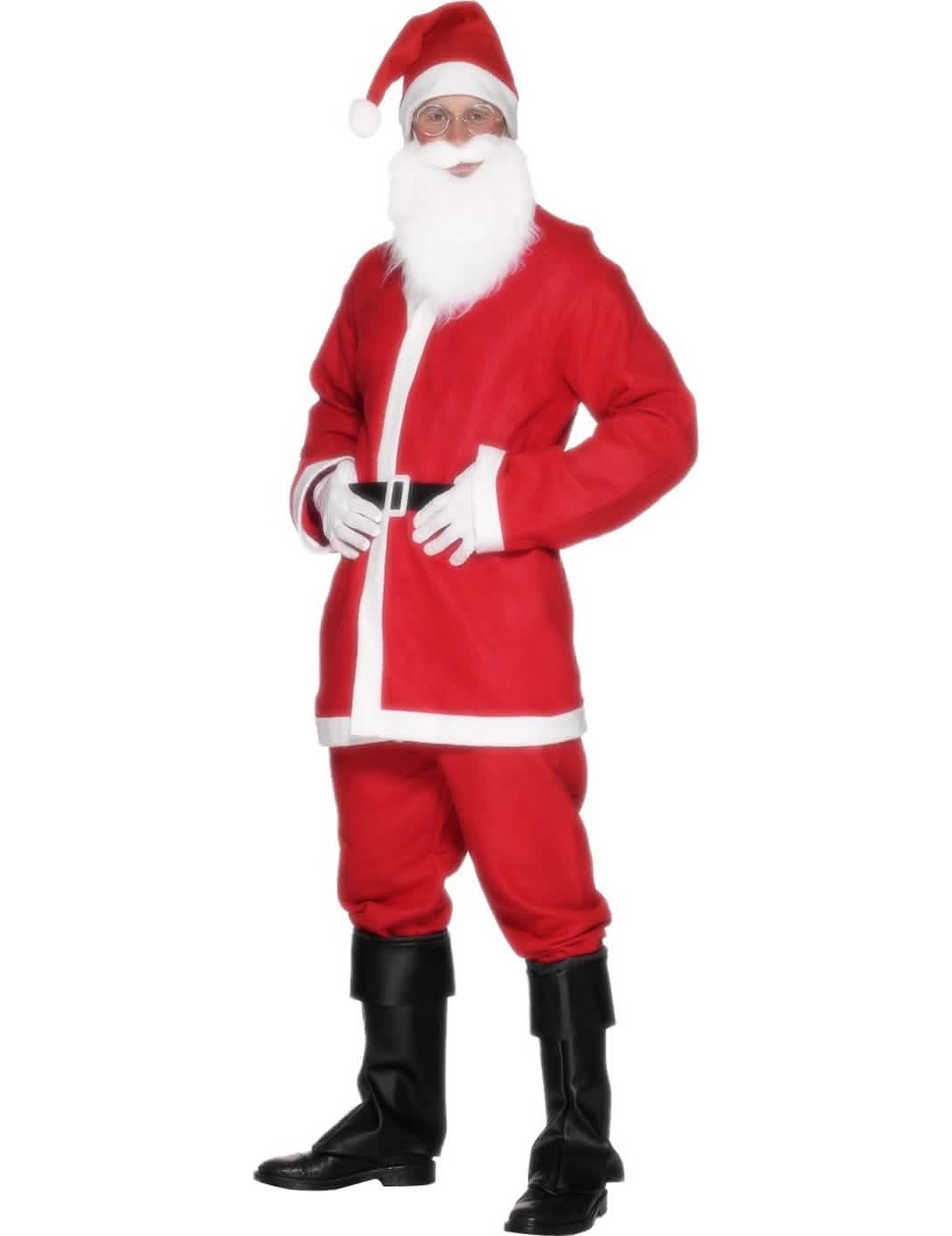 Disfraz de papá noel para hombre rojo y blanco con barba y gorro
