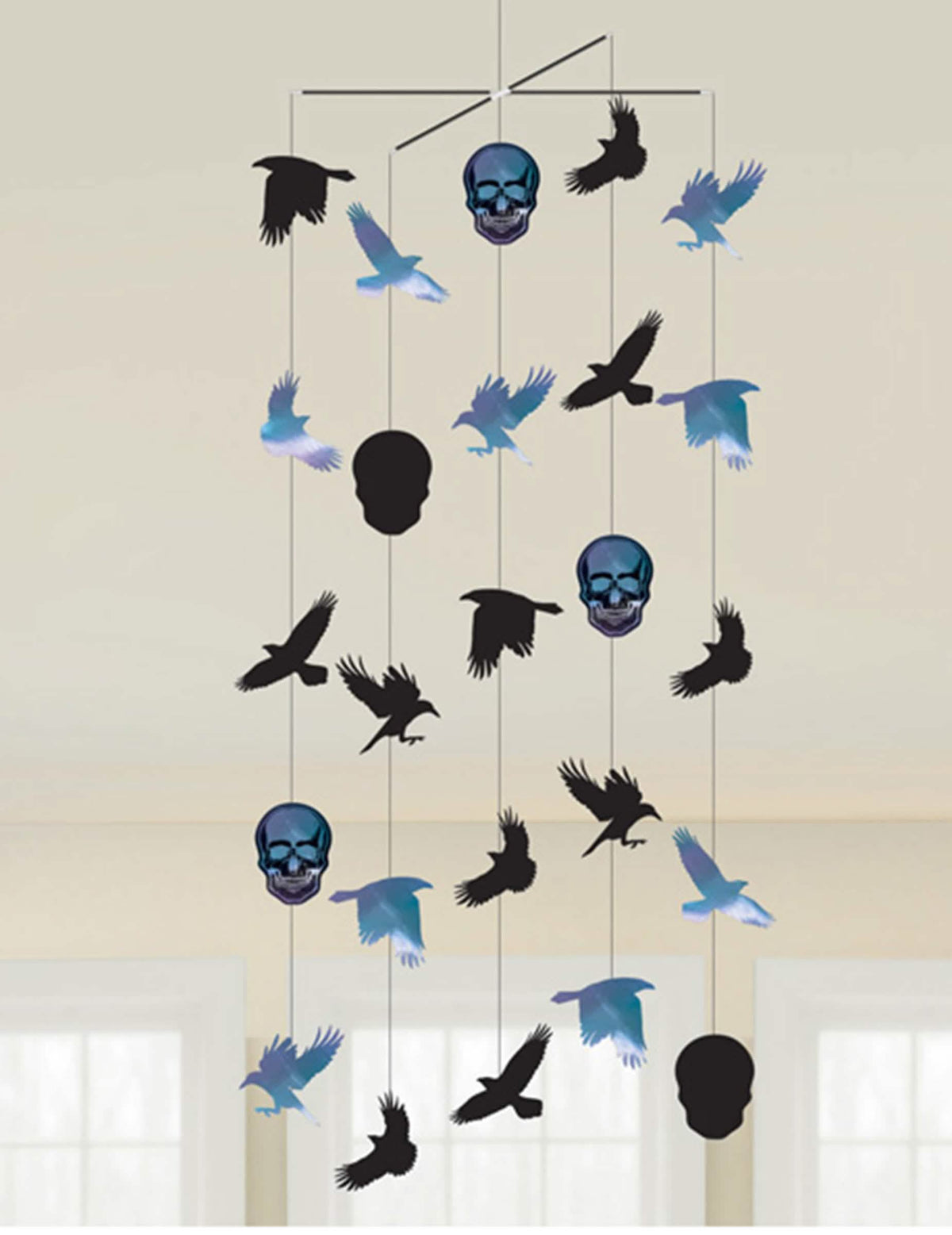 Décoration à suspendre Boneshine Fever pour Halloween noire et bleue avec corbeaux et crânes