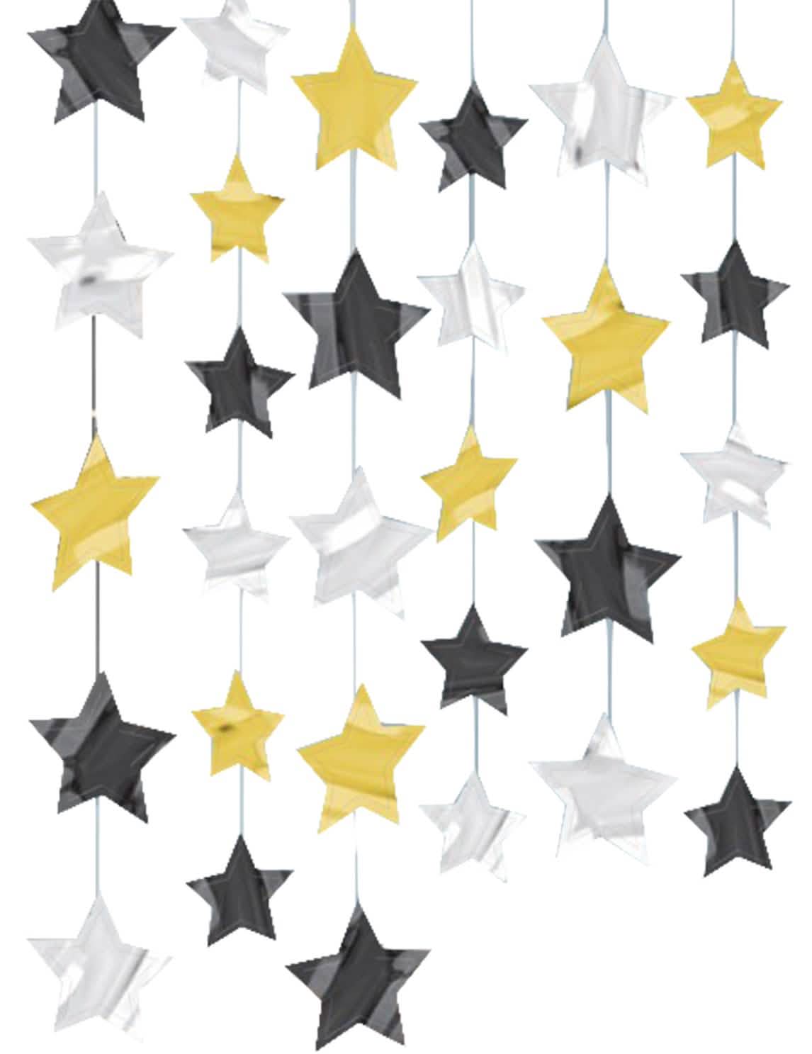 Decoraciones para colgar estrellas para fiesta dorado plateado y negro