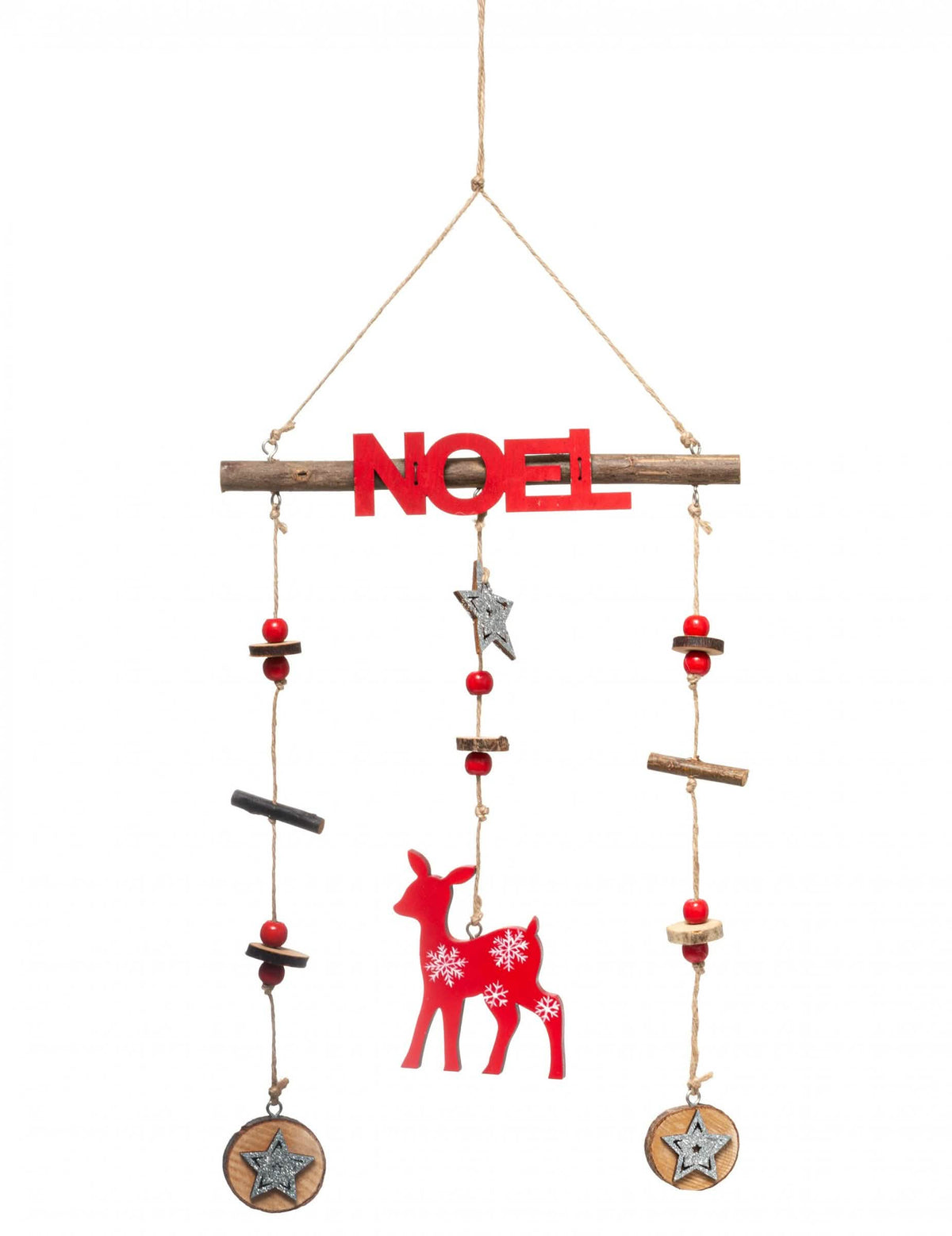 decoración colgante móvil de reno de navidad para interior rojo de madera
