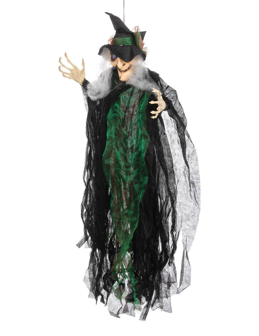 Decoración colgante de bruja para halloween negra y verde luminosa