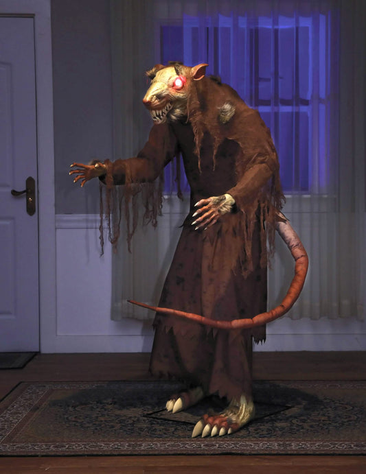 Decoración animada ratón aterrador con ojos rojos con movimientos y luces 1,5 m