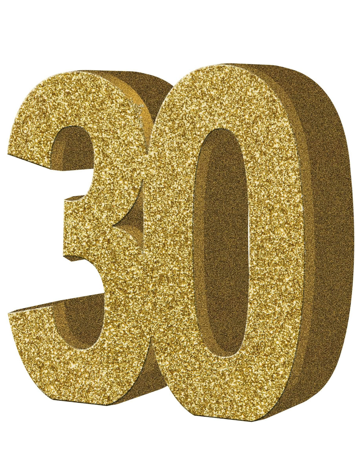 decoración de mesa 30 años para cumpleaños dorada con purpurina