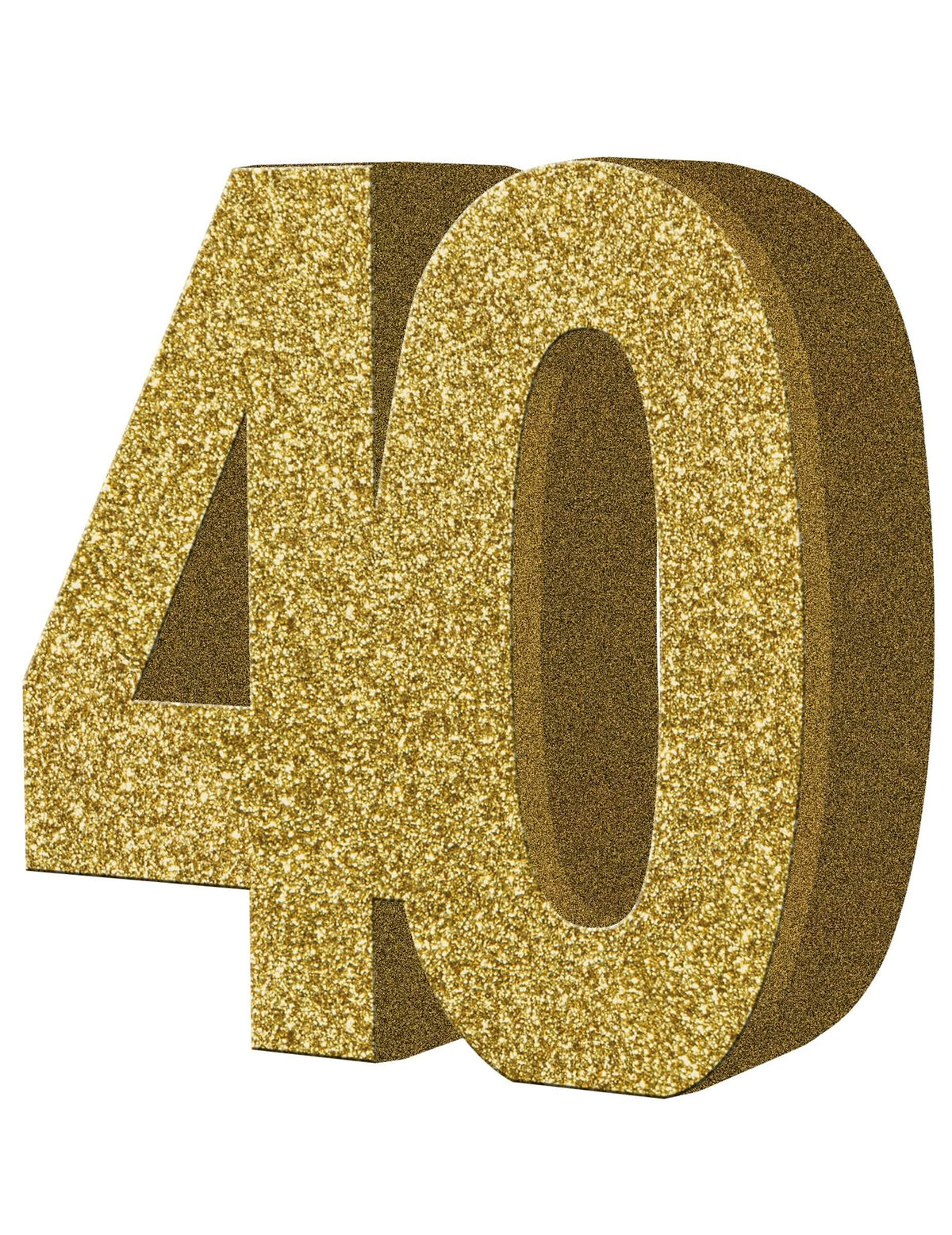 decoración de mesa 40 años para cumpleaños dorada con purpurina