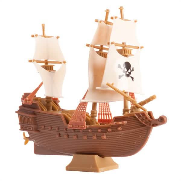 Decoración de barco pirata para tarta marrón y blanco con vela de calavera