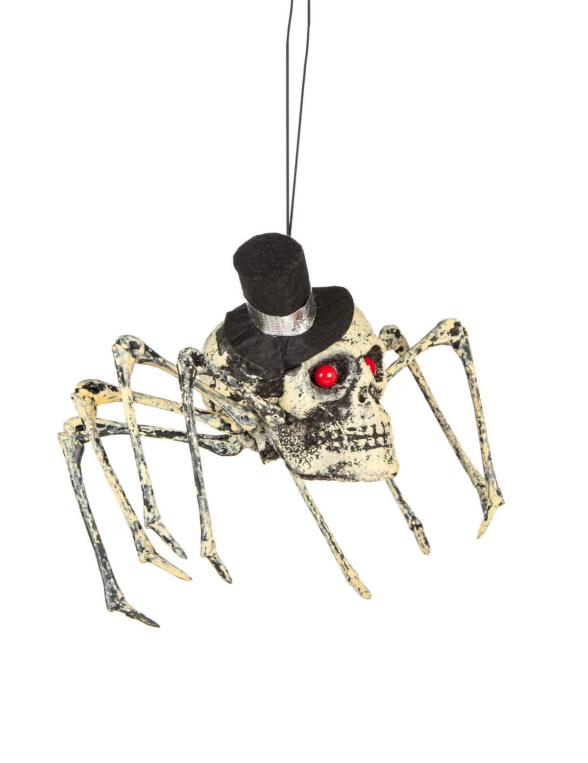 Vista de tres cuartos de la decoración esqueleto araña halloween