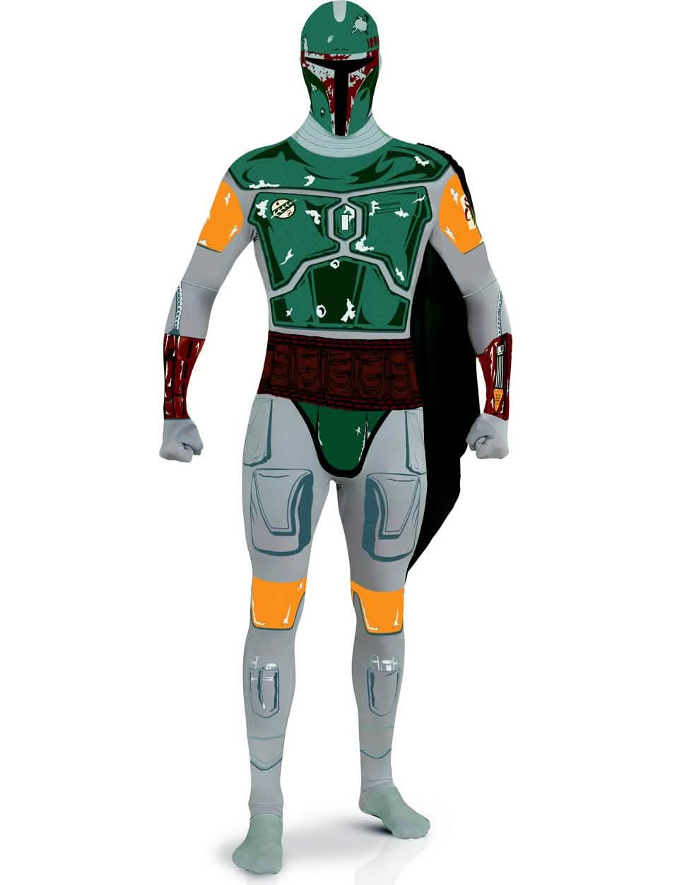 Déguisement seconde peau Boba Fett Star Wars pour adulte vert et gris avec cape