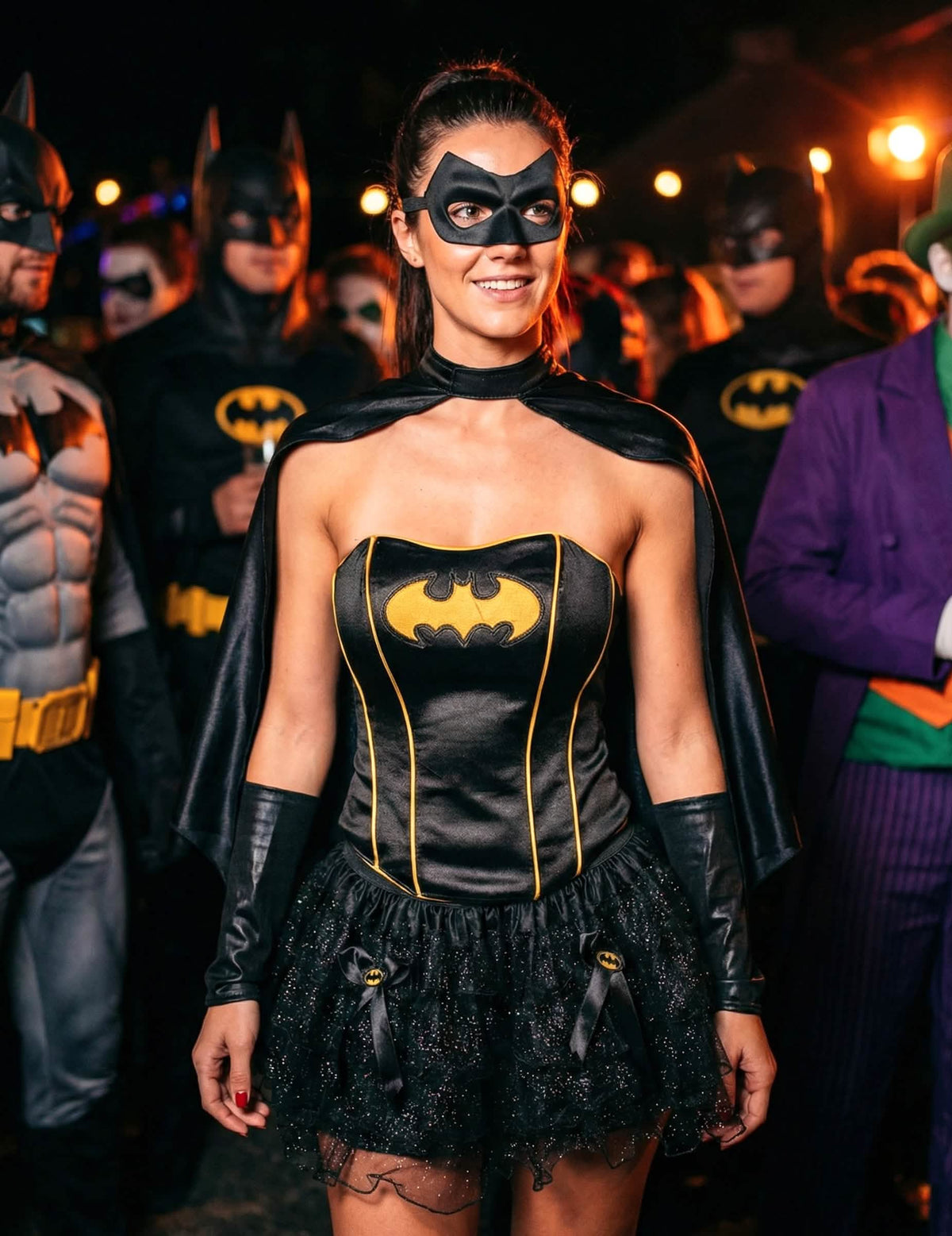 Puesta en escena rodeada de Batman del disfraz sexy de Batgirl™ para mujer