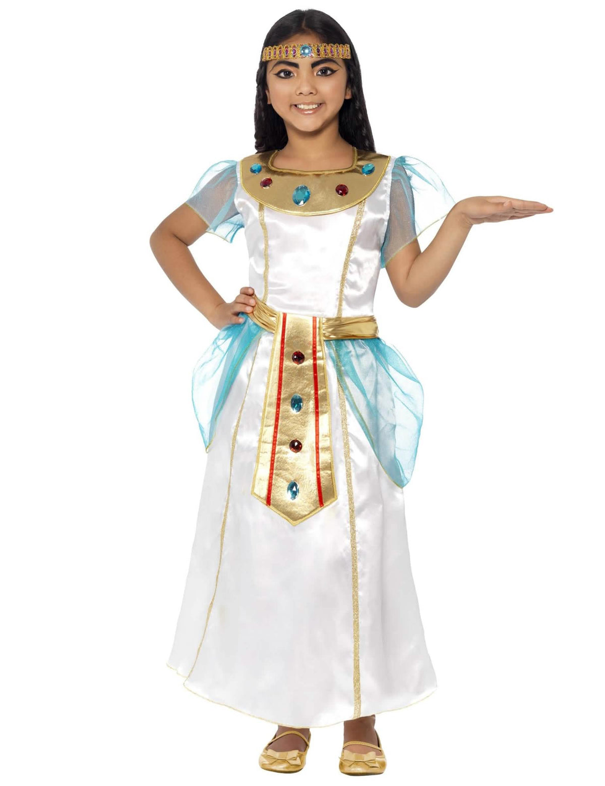 Vista de frente del disfraz Cleopatra de lujo para niña