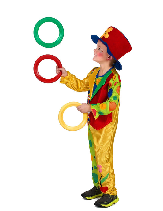 Vue de profil avec anneaux de jonglage du déguisement clown pour garçon