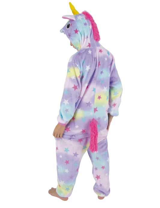 Vue de dos du déguisement combinaison licorne avec étoiles pour enfant