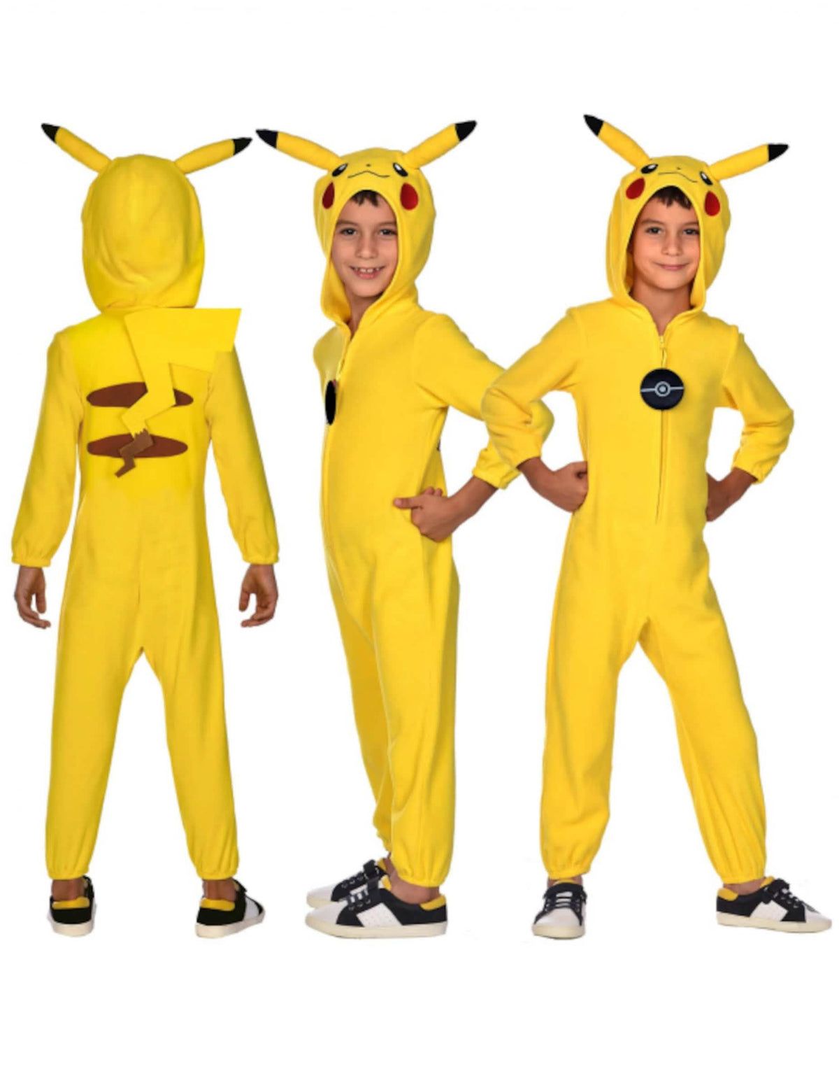 Vistas de frente, de espalda y de perfil del disfraz mono Pokemon™ Pikachu