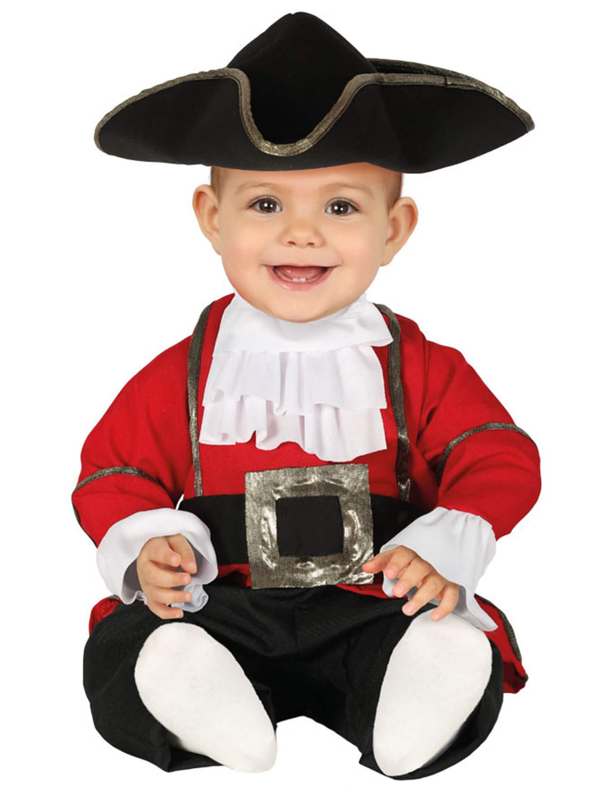 Disfraz de mono pirata para bebé rojo y negro con sombrero