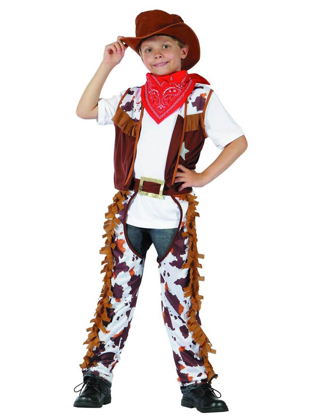 Disfraz de vaquero sheriff para niño marrón y blanco con motivo vaca