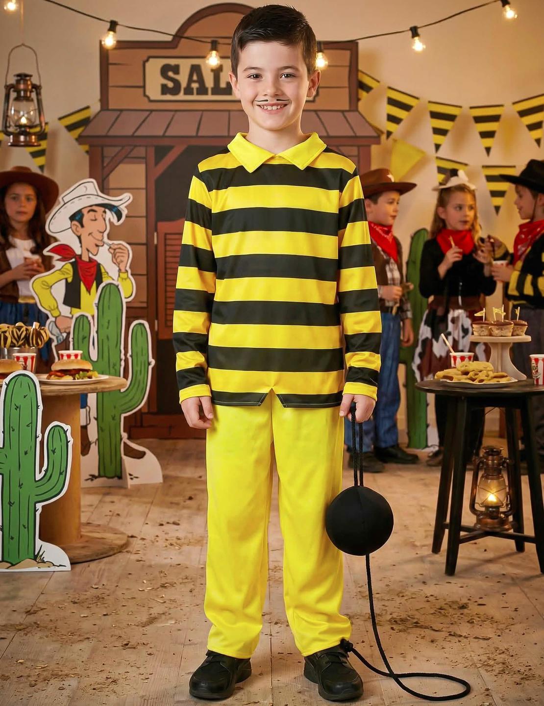 Escenario con decoración de salón del disfraz Dalton Lucky Luke para niño