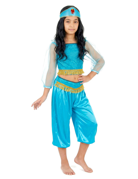 Vue de face du déguisement de danseuse orientale pour fille