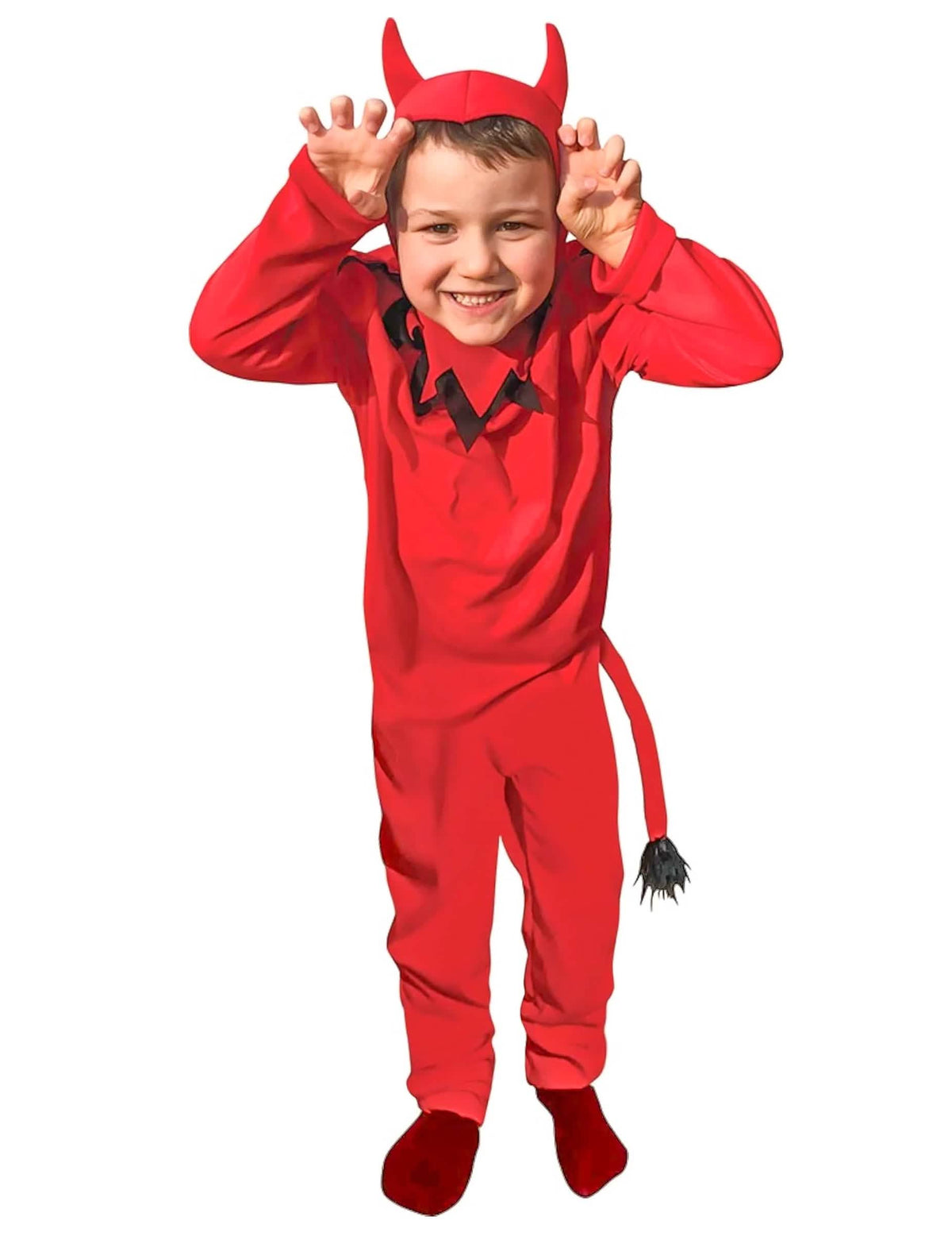 Disfraz clásico de diablo para niño rojo con cuernos y cola