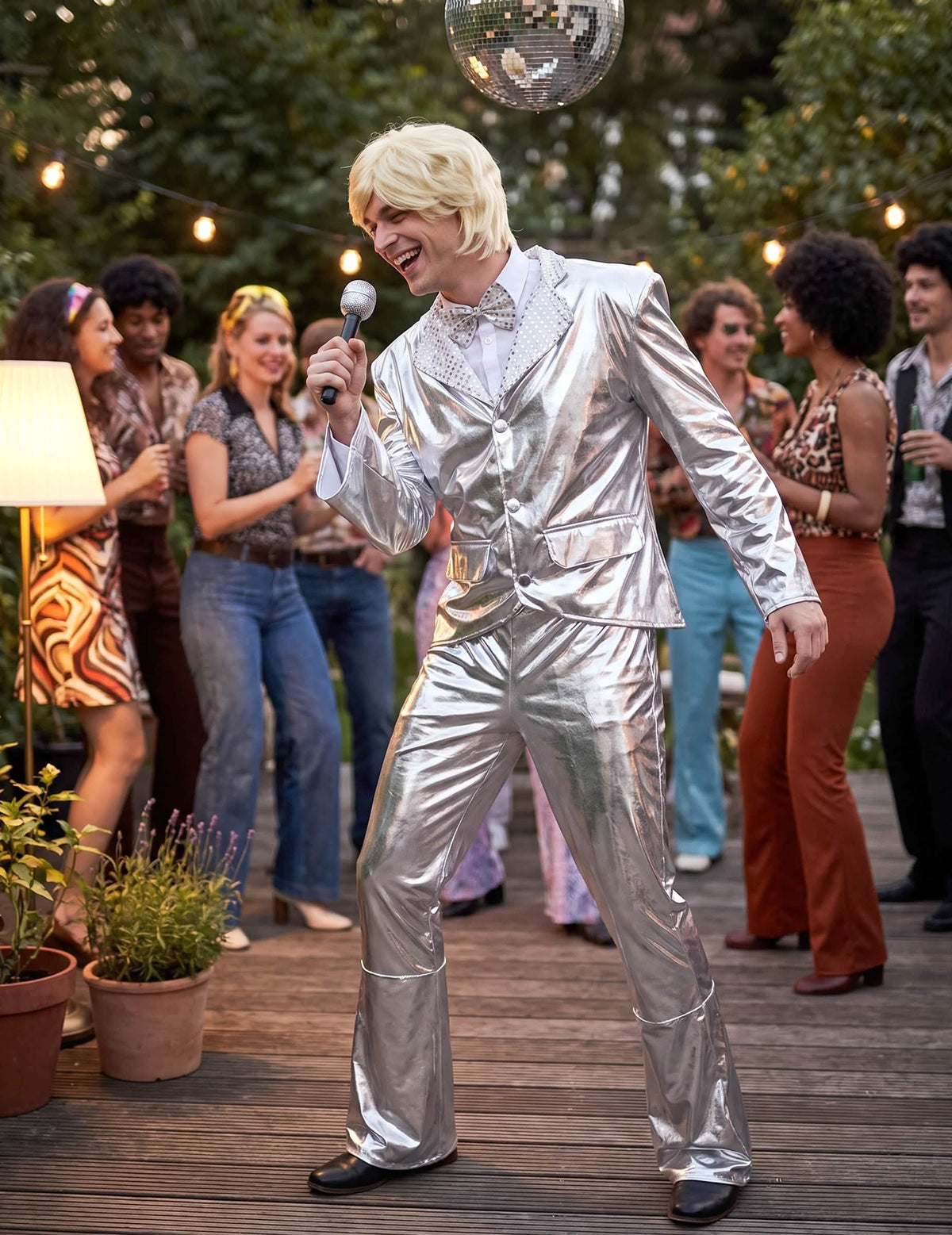 Disfraz Disco plateado brillante hombre