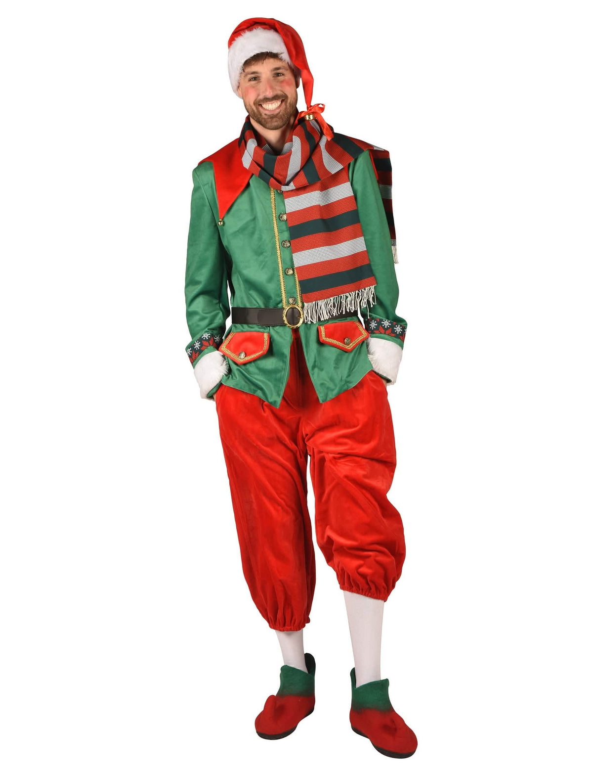 Vue de plein pied du déguisement d'elfe de Noël luxe pour homme