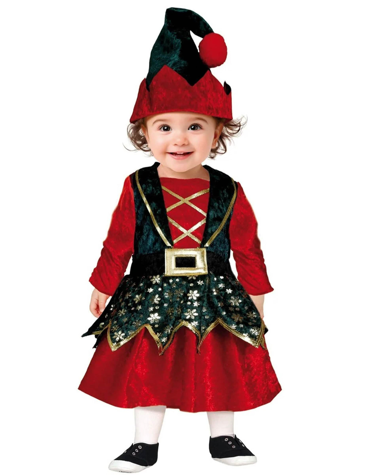 Déguisement elfe de Noël velours pour bébé fille rouge et vert
