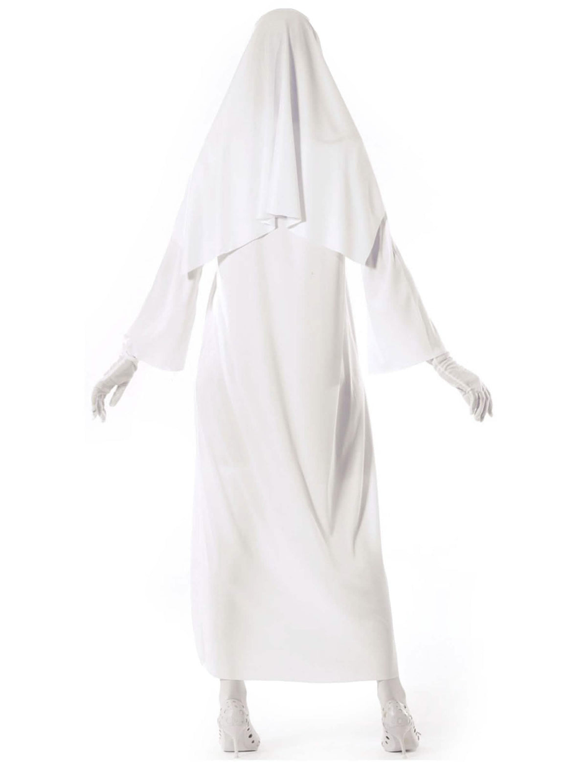 Vista trasera del disfraz de monja blanca fantasma para mujer