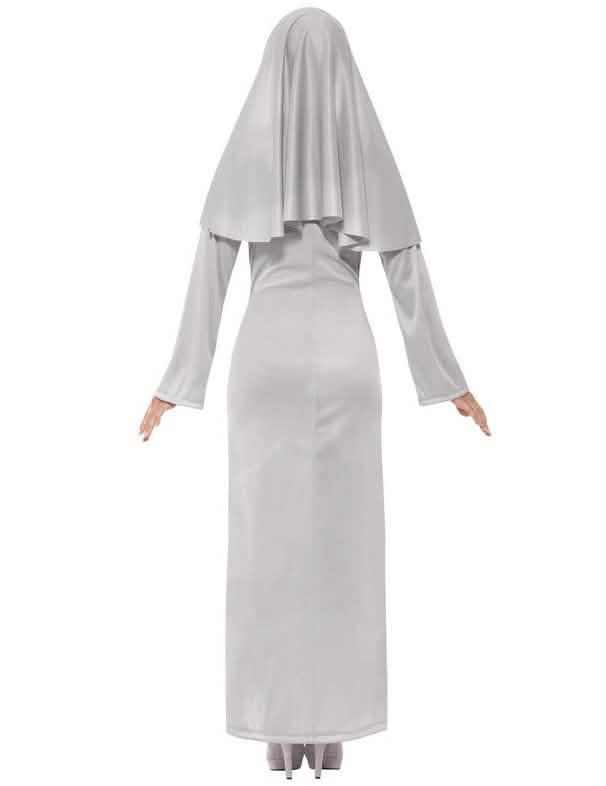 Vue de dos du déguisement de fantôme religieuse pour femme