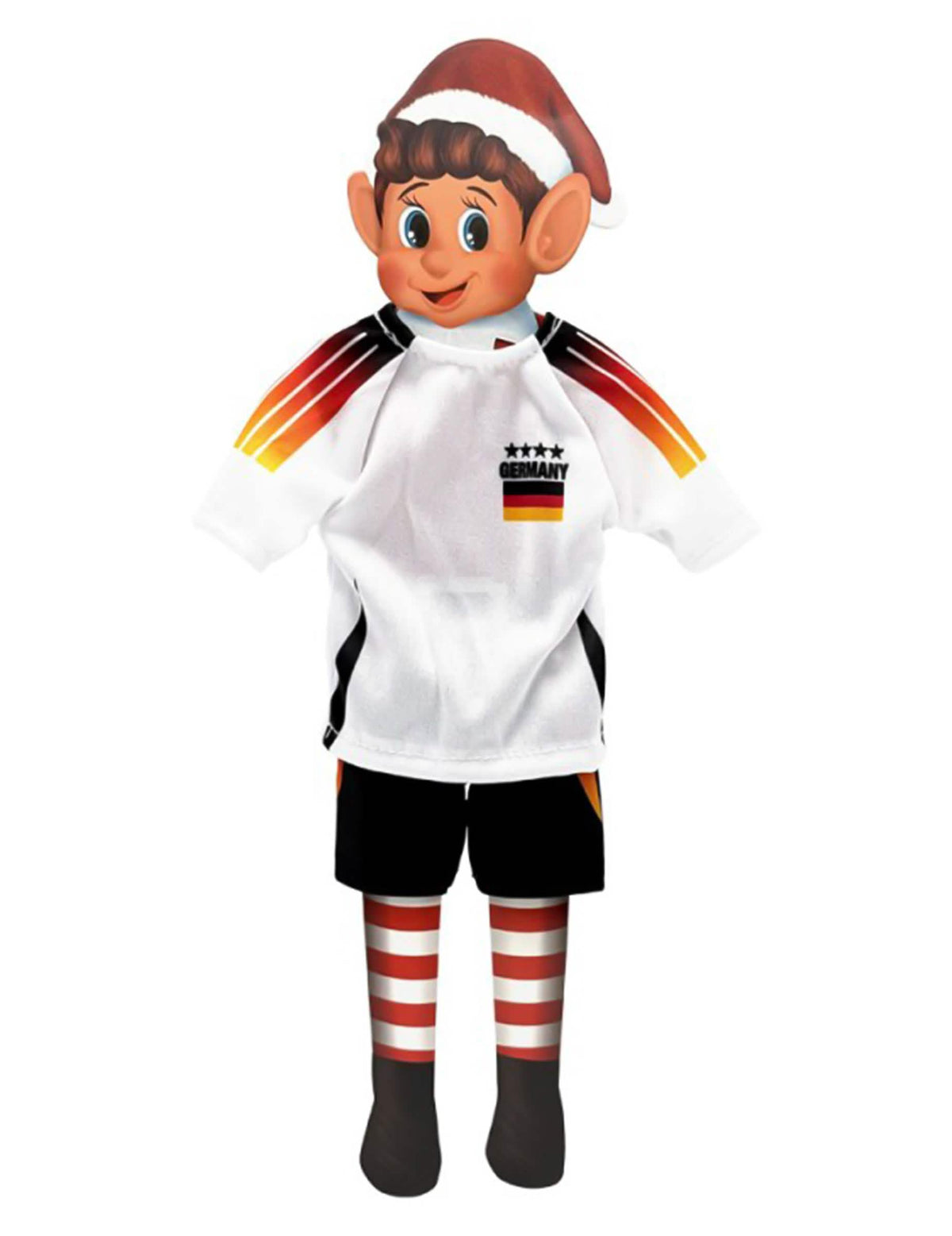 Disfraz de futbolista equipo alemania para muñeca duende travieso blanco y negro con bandera