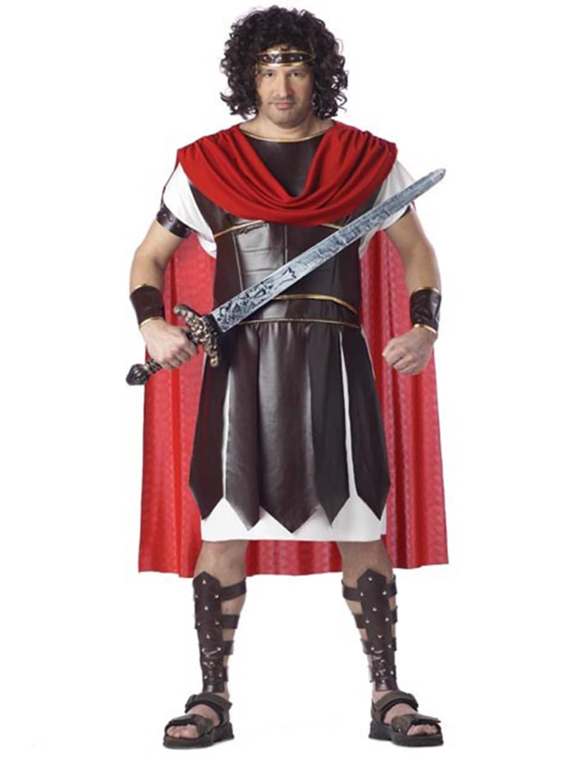 Déguisement de gladiateur romain pour homme marron et rouge avec cape
