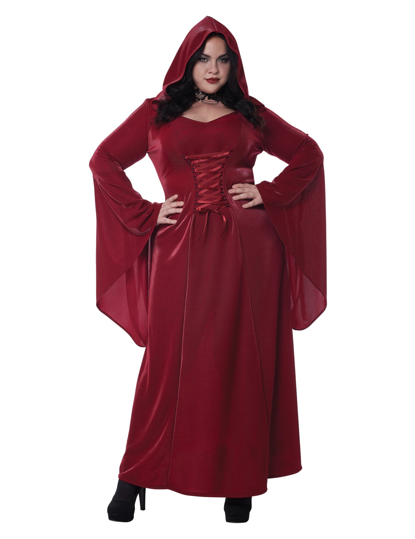 Déguisement gothique pour femme rouge à capuche avec laçage