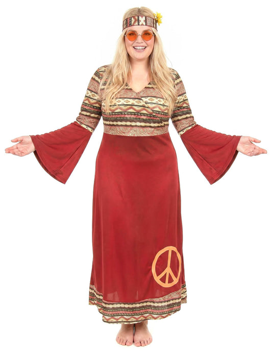 Disfraz vestido hippie burdeos para mujer